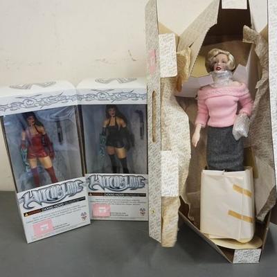 1035	LOT OF 3 DOLLS-2 WITCHBLADE & FRANKLIN HEIRLOOM DOLL, MINT IN BOX
