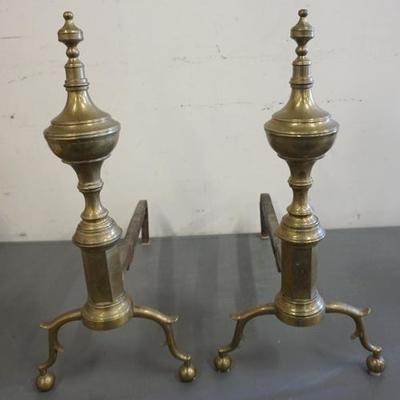 1056	PAIR OF ANTIQUE BRASS ANIRONS
