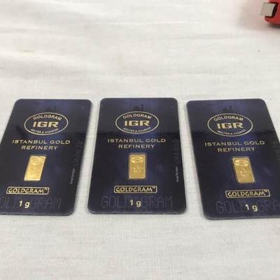 3 IGR 1 Gram 999 Pure Gold Bars