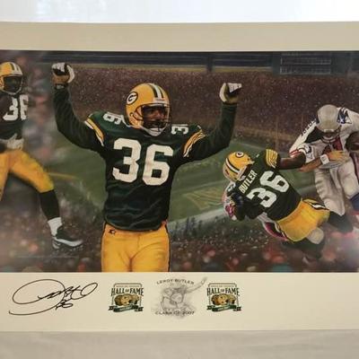 Autographed Green Bay Packer Leroy Butler Print