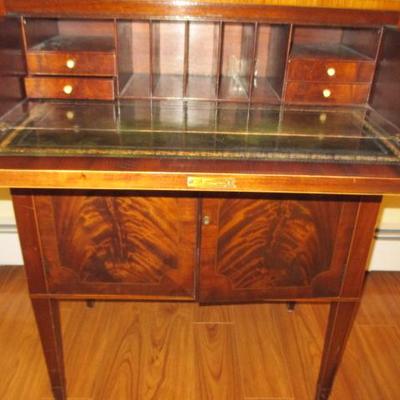 Stunning 1940's Vintage Antique Flamed Mahogany Leather Top Secretary Desk 