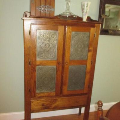 Antique Pie Cabinet with Tin Door Decorative Accents 