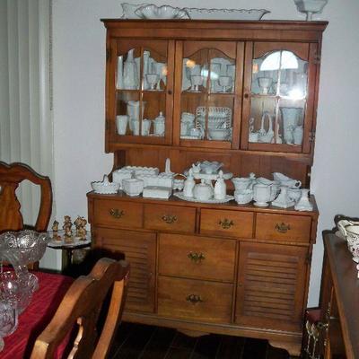 China Hutch, Collection of Milk Glass items.