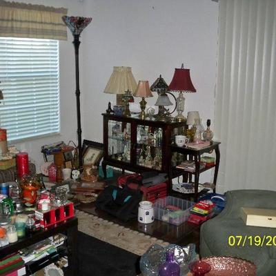 Small Curio Cabinet, Lamps, Decor items.