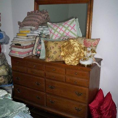 6 Drawer Dresser with Mirror, New Throw Pillows, New Curtains, New Shower Curtains, New Sheet sets.