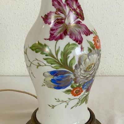 Hand Painted Porcelain Lamp done in a Classic 1940s Floral Motif.  