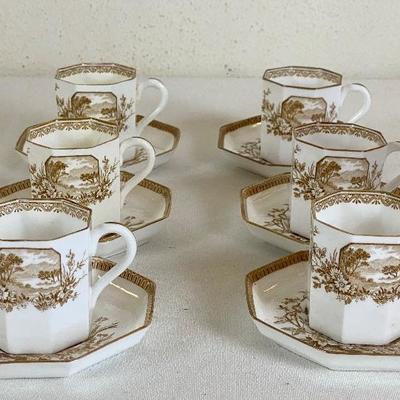 19th Century Wedgwood Demitasse Octagonal Set of 6 Cups & 7 Saucers.  