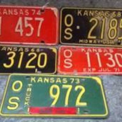Lot of 5 Vintage Kansas License Plates