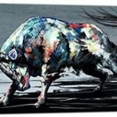Cool Animal Canvas Wall Art Fighting Bull Painting
