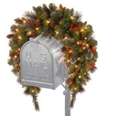 National Tree 3' Crestwood Spruce Mailbox Cover with Silver Bristle, Cones, Red Berries, Glitter and Battery Operated LEDs