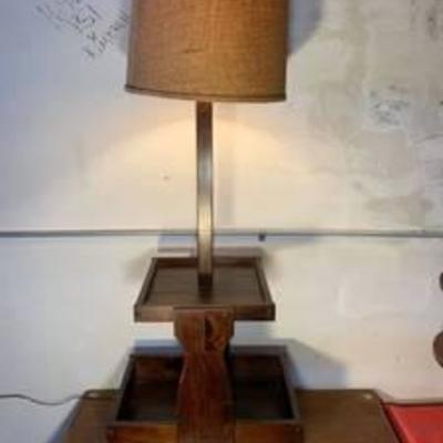 Dark Wood Two Tier Table Lamp