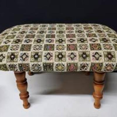 Green and Beige Square Design Wooden Stool