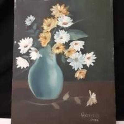 Blue, Gold, White Floral Canvas Painting