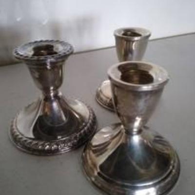 2 Sterling Weighted , 1 Rogers Candle Holders