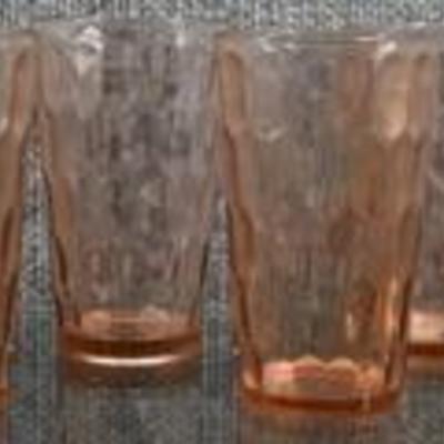Set of 6 Vintage Pink Hexagon Pattern Glasses  5 Tall -WILL SHIP