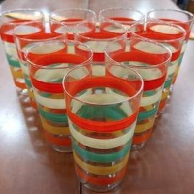 Set of 10 Vintage Anchor Hocking Fiesta Striped Glasses  4.75 Tall -WILL SHIP