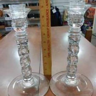 Set of 2 Clear Glass Pillar Candle Holders  9 12 Tall -WILL SHIP