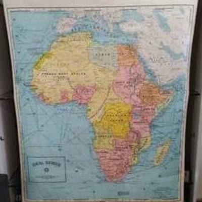 Vintage 1930's George Cram Co. Ideal Series Africa Wall Map  Some Minor Tears  54 T x 44 W -WILL SHIP