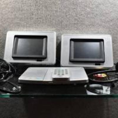 Trutech Two Screen Mobile DVD System  Includes Remote, One Pair of Headphones, & Home and Car Power Cables  ONLY ONE SCREEN WORKS -WILL SHIP