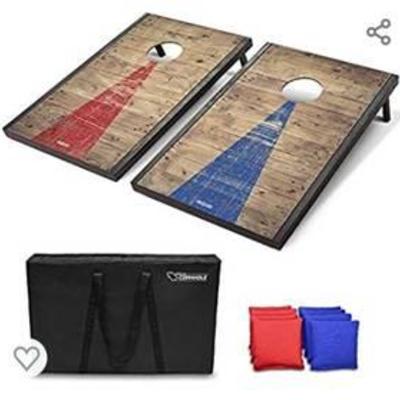 Gosports Classic Cornhole Set With Rustic Wood Finish  Includes 8 Bags, Carry