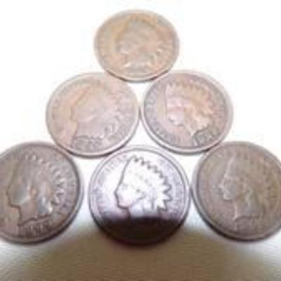 6 INDIAN HEAD PENNIES - SEE LAST PIC FOR DATES