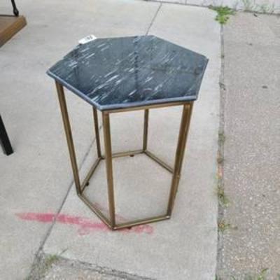 Marvel end table black and white with with brass legs hexagon shape