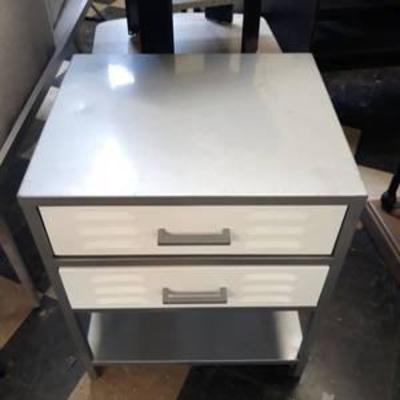 gray metal two drawer locker room nightstand table