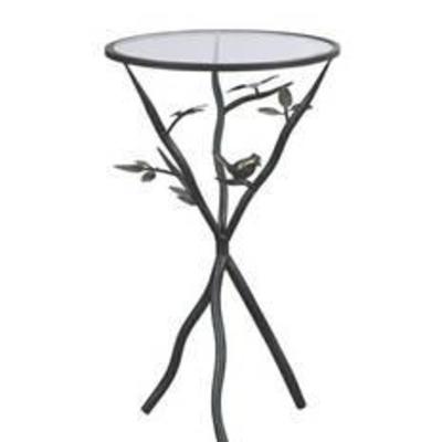 FirsTime & Co. Aged Bronze Bird and Branches Tripod Side Glass Tabletop Accent Table, 24 H x 14 W x 14 D