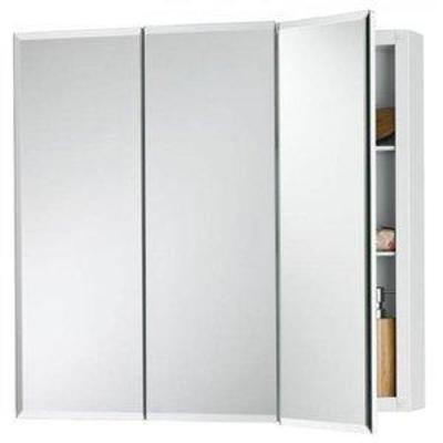 Jensen 255248 48 x 28 in. Horizon 3 Door Bevel Edge Medicine Cabinet with Stainless Steel Glass, Basic White