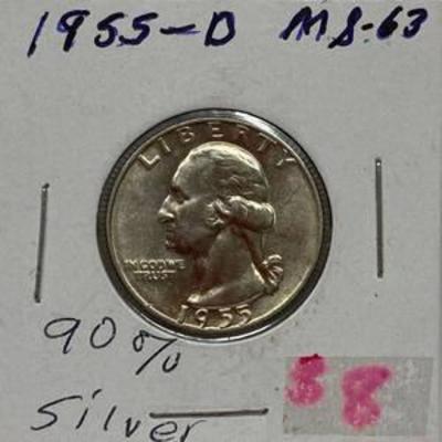 1955-D Washington Quarter Dollar - 90% Silver