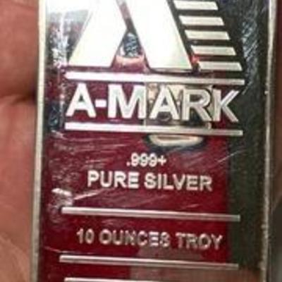 Silver Bar - A-MARK Minting .999 Fine Silver 10 oz. -      HUGE AND HEAVY      BID NOW