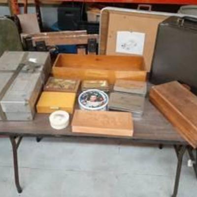 Aluminum and Wood Boxes, Tins and Briefcase that is locked with Unknown Combination