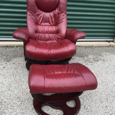Lane Furniture- Burgundy Leather Chair and Footstool