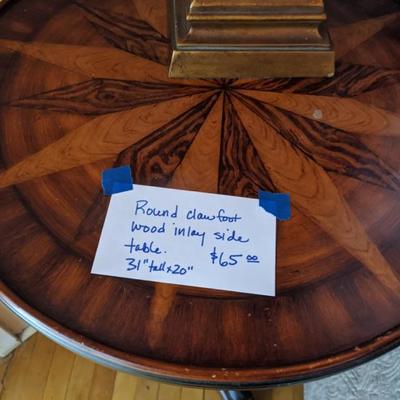 antique clawfoot wood inlay table with drawer 
$65