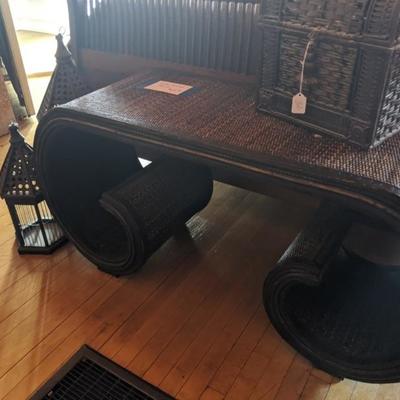 balinese style rattan curved bench $65