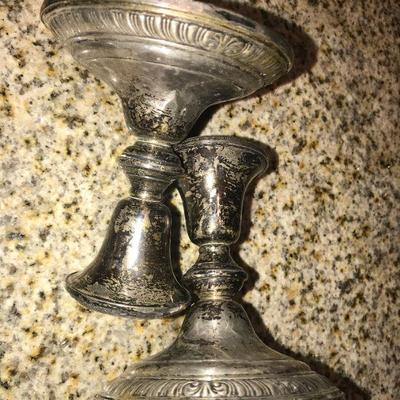 STERLING - As grouped - Pair of weighted candlesticks 