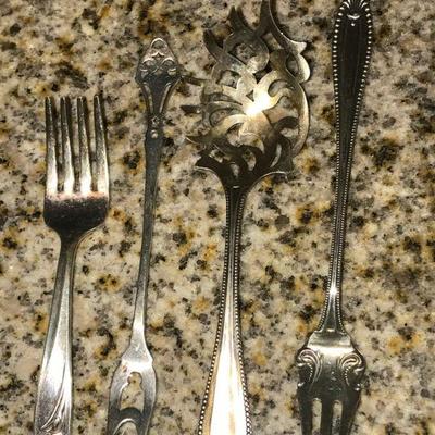 STERLING - As grouped - 4 serving forks 
