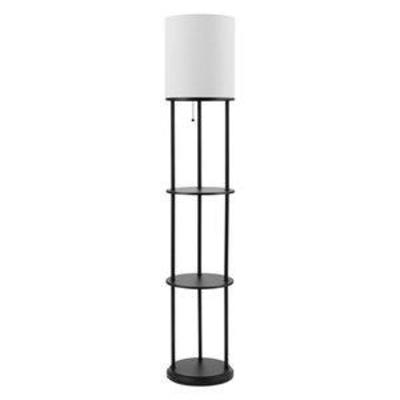 Reid 57.5 Matte Black Shelf Floor Lamp with White Linen Shade