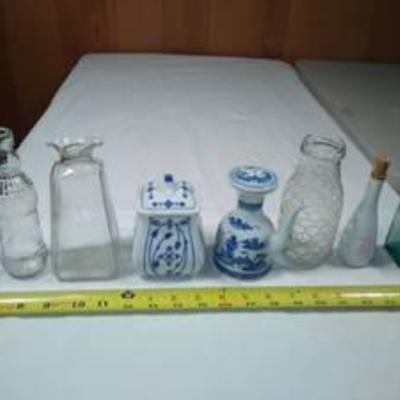 Saki bottle and vases