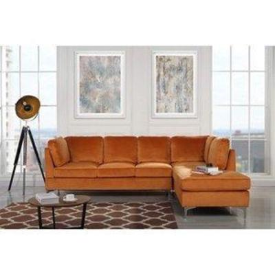 Casa Andrea Upholstered Velvet 101.1 inch Sectional Sofa, Classic Living Room L-Shape Couch (Orange)