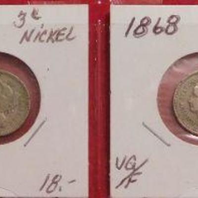 3 Cent Pieces - 1865 - 1867 - 1868 - 1869 