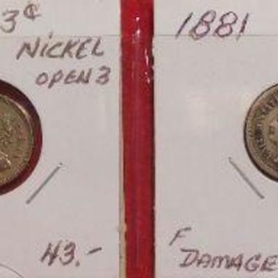 1865 - 1873 - 1881 3 Cent Pieces and 1962 Proof Washington Quarter