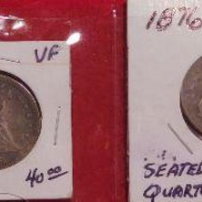 2 Seated  Liberty Quarters - 1 Buffalo Nickel and 1 2 Cent Piece