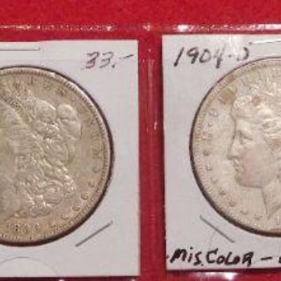 1884-O -1890 - 1904-S and 1921 Morgan Silver Dollars
