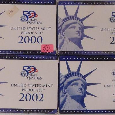 2000 - 2001 - 2002 and 2004 Proof Sets