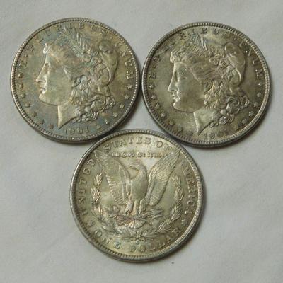 3 - 1901 -0 Morgan Dollars