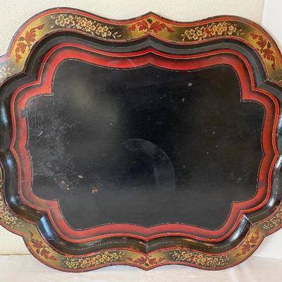 Black Vintage Tole Tray w/Floral Border.  Opening at 50% off at 8 am on Saturday.  Please read all Terms & Conditions before coming!...