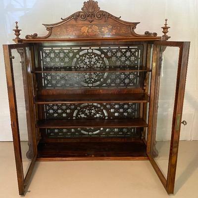 Austrian Inlay Display Cabinet w/Intricate Fretwork.  Opening at 50% off at 8 am on Saturday.  Please read all Terms & Conditions before...