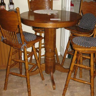 Oak pub height table and 4 chairs   BUY IT NOW $ 185.00