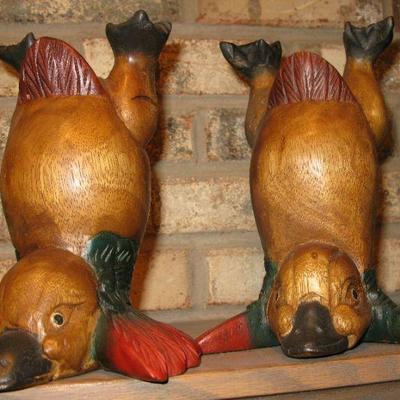carved wood duck book ends  